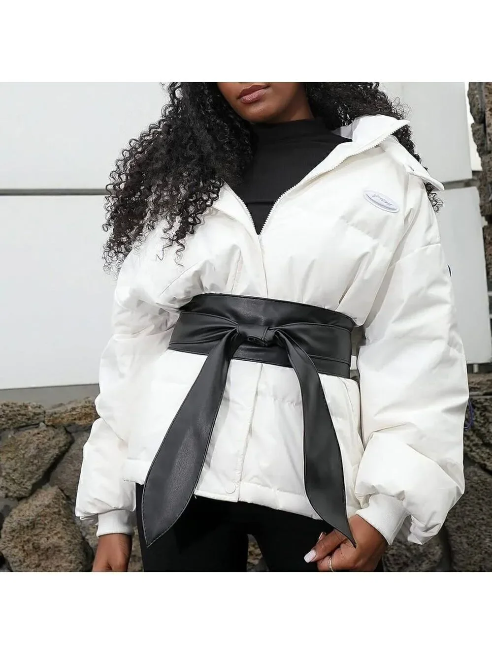 Black Vegan Leather Wide Obi Belt